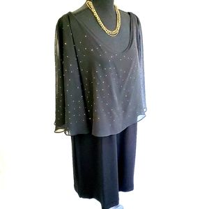 Glamour Black Poncho Midi Dress w/Gold Stud Detail